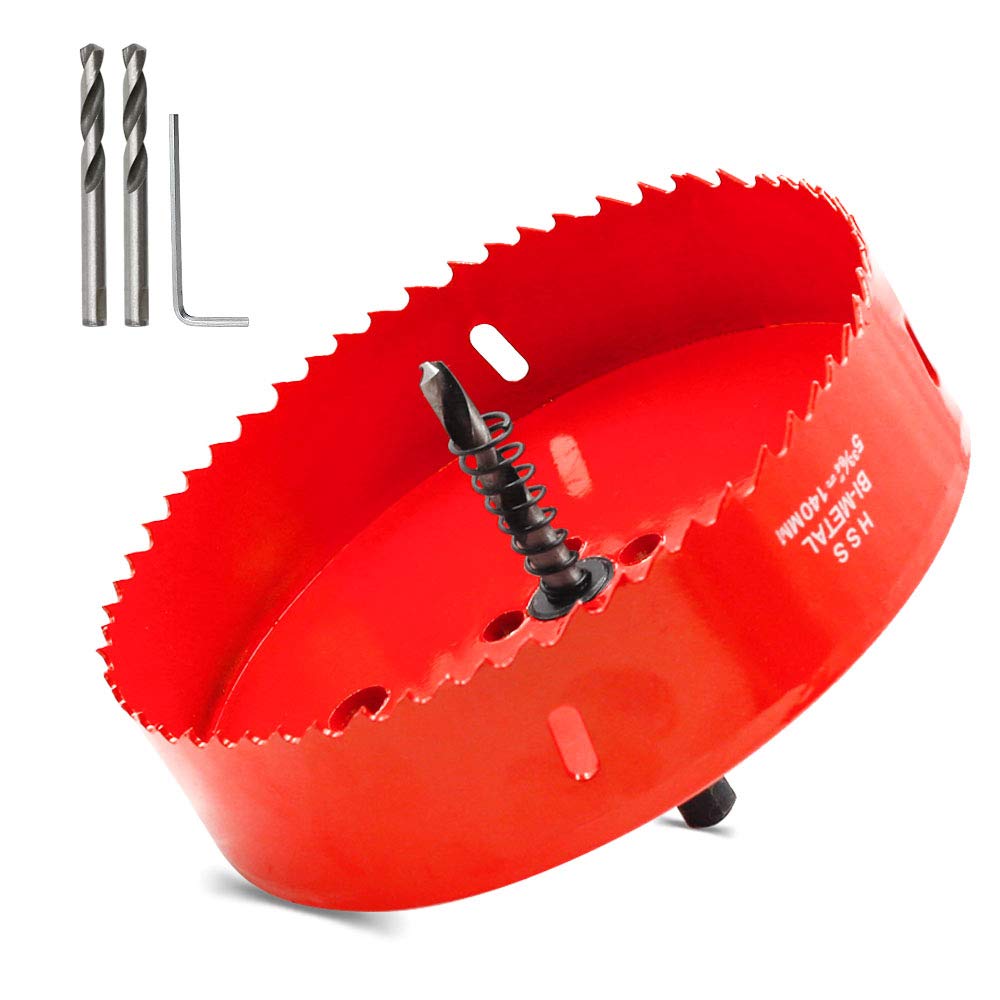 Hordion 140mm/5.5" Hole Saw Bi-Metal Saw Drilling Tool with Twist Drill Bit & L Hex Wrench for Cornhole Boards Wood Plasterboard Plywood Plastic