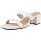 Lookyno Women's Heeled Sandals Two Strap Square Open Toe Low Block Chunky Heels Sandals Dress Shoes Comfortable