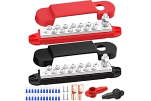 Aienxn Marine Bus Bar 12V 150A 1/4" Stud Power Distribution Block, Buckle Designed Bottom Battery Busbar, Automotive Buss Bar 12v for Car, Boat and Solar Wiring (Black+Red)