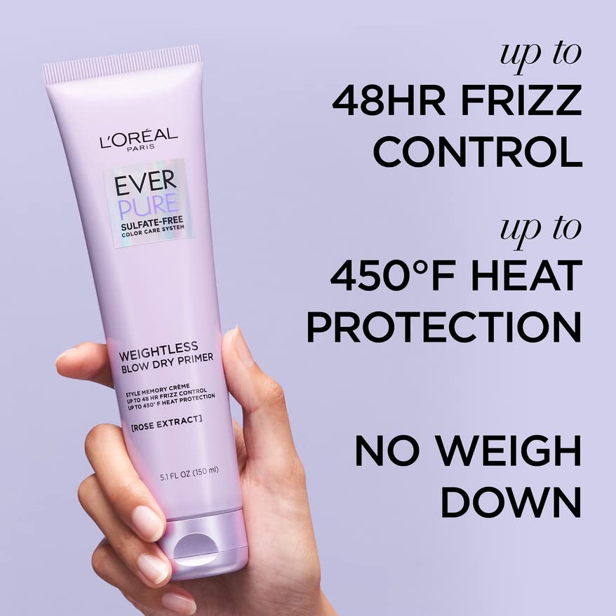 L'Oreal Paris Blow Dry Primer for 48 HR Frizz Control, Sulfate Free, EverPure 5.1 fl oz