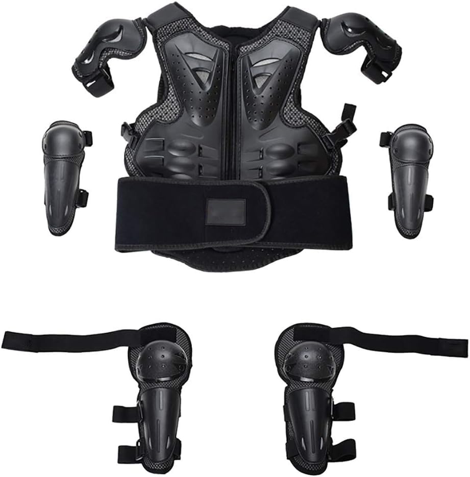 Fansport Children's Motorcycle Protective Gear, 5 Pieces Creative Breathable Knee Pad Equipment Motorcycle Cross Child for Off-Terrain Cycling Skiing Skating Skating