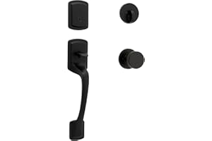 Kwikset Prague Front Door Lock Handle and Deadbolt Set, Entry Handleset Exterior with Interior Door Knob, Matte Black, Pick Resistant SmartKey Rekey Deadbolt Security, 98180-026