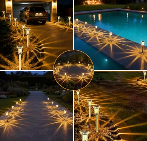 Aourow 6 Pieces Outdoor Garden Solar Lights Warm Light Garden Lamps Waterproof LED Solar Lamps for Garden, Balcony, Patio, Lawn, Paths, Yard