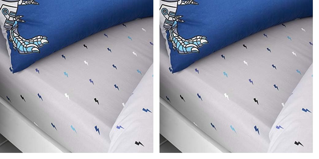 Catherine Lansfield Kids Dinobot Easy Care Junior Fitted Sheet Blue (Pack of 2)