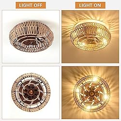 TSMKLEDAN 20" Woven Caged Ceiling Fans with Lights