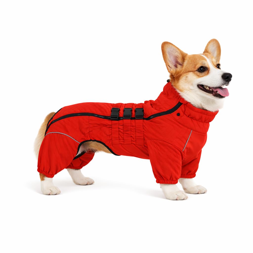 Warm Dog Coat Double Layers Dog Vest, 4 Legs Covered Windproof Waterproof Reflective, Orange D-L
