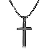 Fiusem Cross Necklace for Men, Silver Tone/Gold Plated/Black Mens Cross Necklaces with 2.5mm Chain, Stainless Steel Wheat Chain, 16-24 Inch