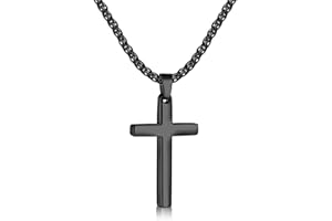 Fiusem Cross Necklace for Men, Silver Tone/Gold Plated/Black Mens Cross Necklaces with 2.5mm Chain, Stainless Steel Wheat Chain, 16-24 Inch