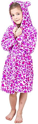 JuneBloom Girls Hot Pink Leopard Print Fleece Hooded Bathrobe For Kids 3 Years Old