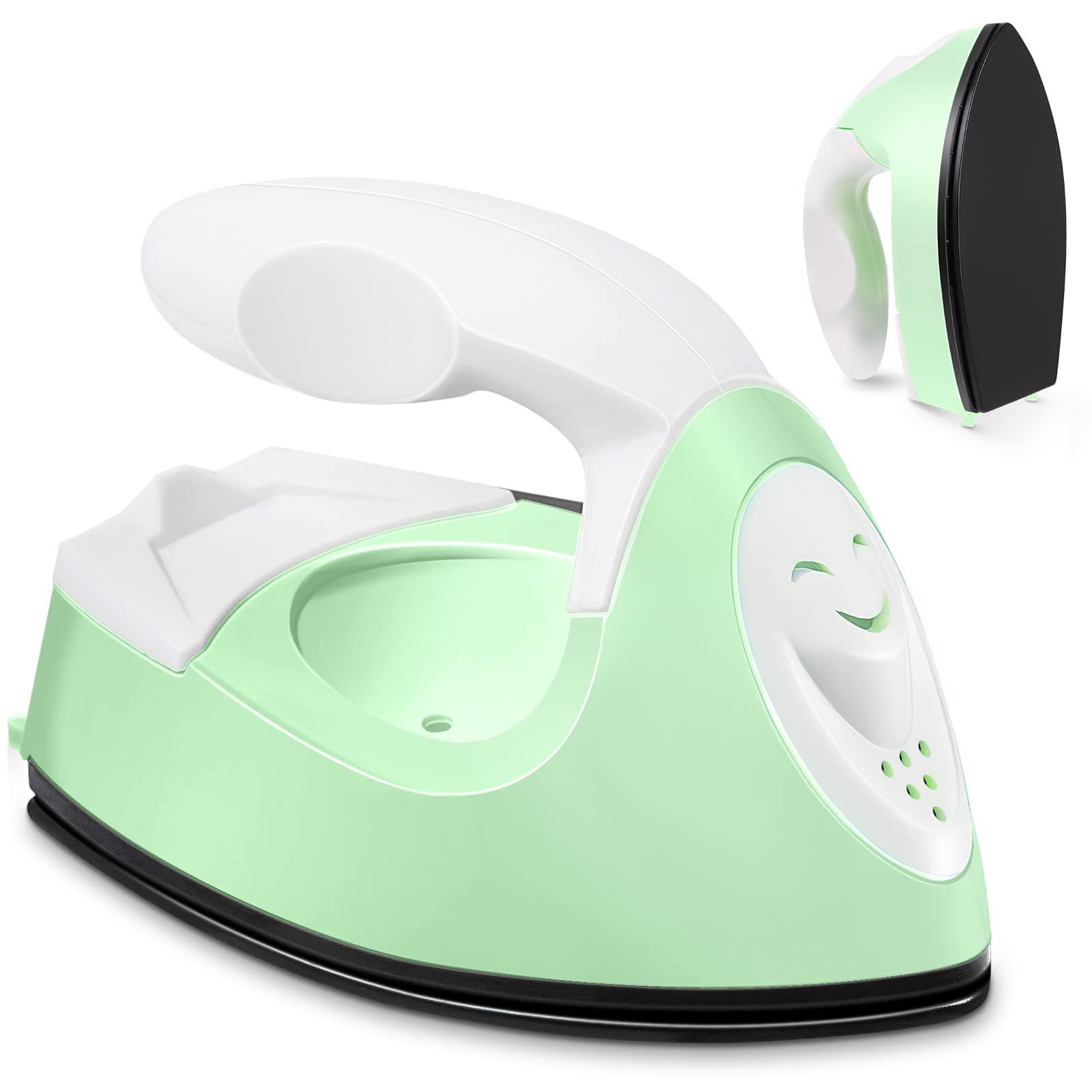 Photo 1 of Honoson Mini Craft Iron Mini Heat Press Small Iron Portable Handy Tiny Flatiron with Charging Base Accessories for Fuse Beads Patch DIY Shoes T-shirts heat Transfer Vinyl Projects(Light Green)
