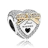 Romántico Amor Wedding Day Charm Just Married Gold Plated Silver Bead for Pandora Bracelets