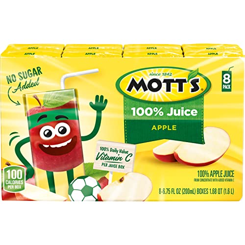 MOTT’S 100% ORIGINAL APPLE JUICE, 6.75 FL OZ BOXES, 32 COUNT (4 PACKS OF 8), 2 SERVINGS OF FRUIT, 100% FRUIT JUICE, GLUTEN-FREE, CAFFEINE-FREE, KOSHER, CONTAINS NO ARTIFICIAL COLORS OR SWEETENERS