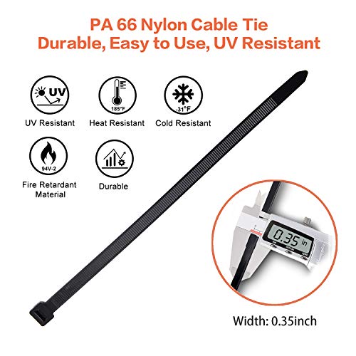 Zip Ties Heavy Duty 200 lb 11 Inch, Large Cable Ties Black Zip Tie