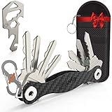 JustKey - Smart Key Holder Carbon Fiber - Best Key Organizer Keychain Set - Slim and Lightweight Compact Key Holder - with Faraday Bag - Stainless Steel Accessories & ONE KeyTool