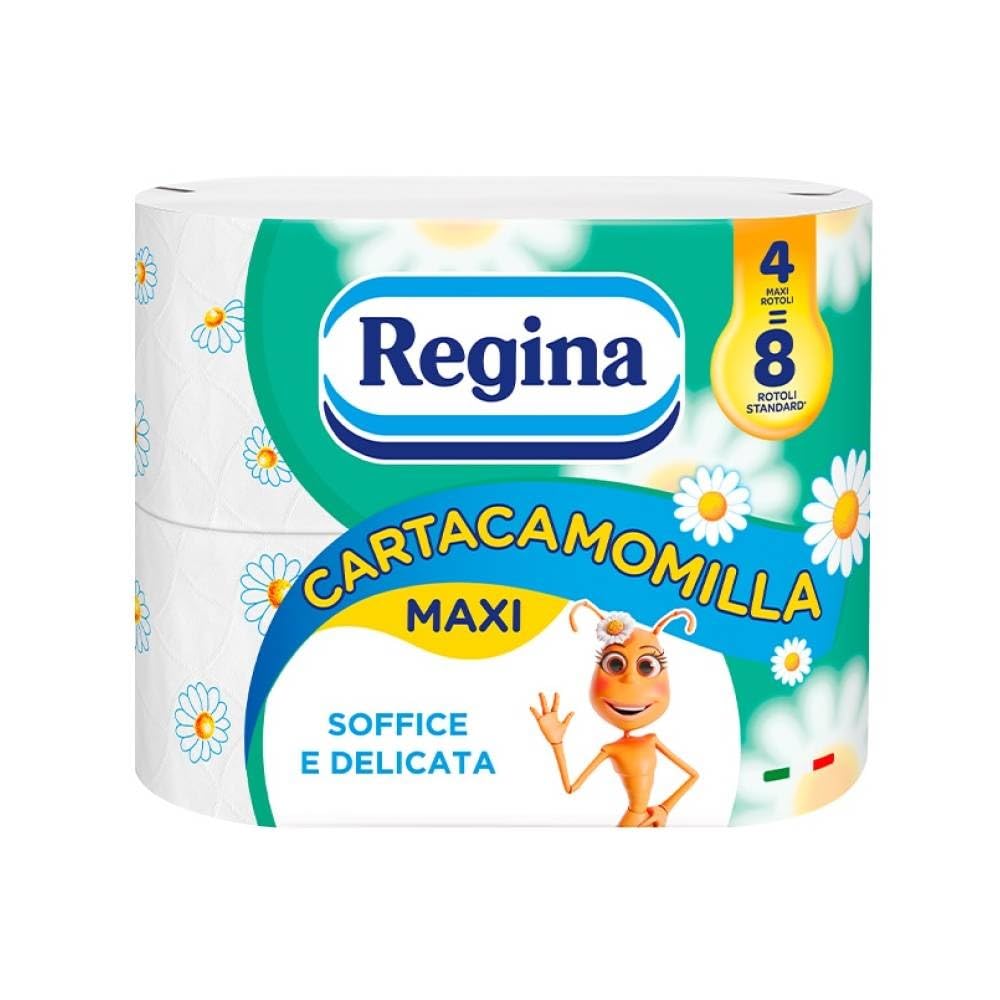 Regina Cartacamomilla - 4 Rolls of Toilet Paper, 300 Soft Sheets, 3-Ply Sheets, Delicate and Consistent, Chamomile Fragrance, Recyclable Paper, 100% FSC Certified Paper