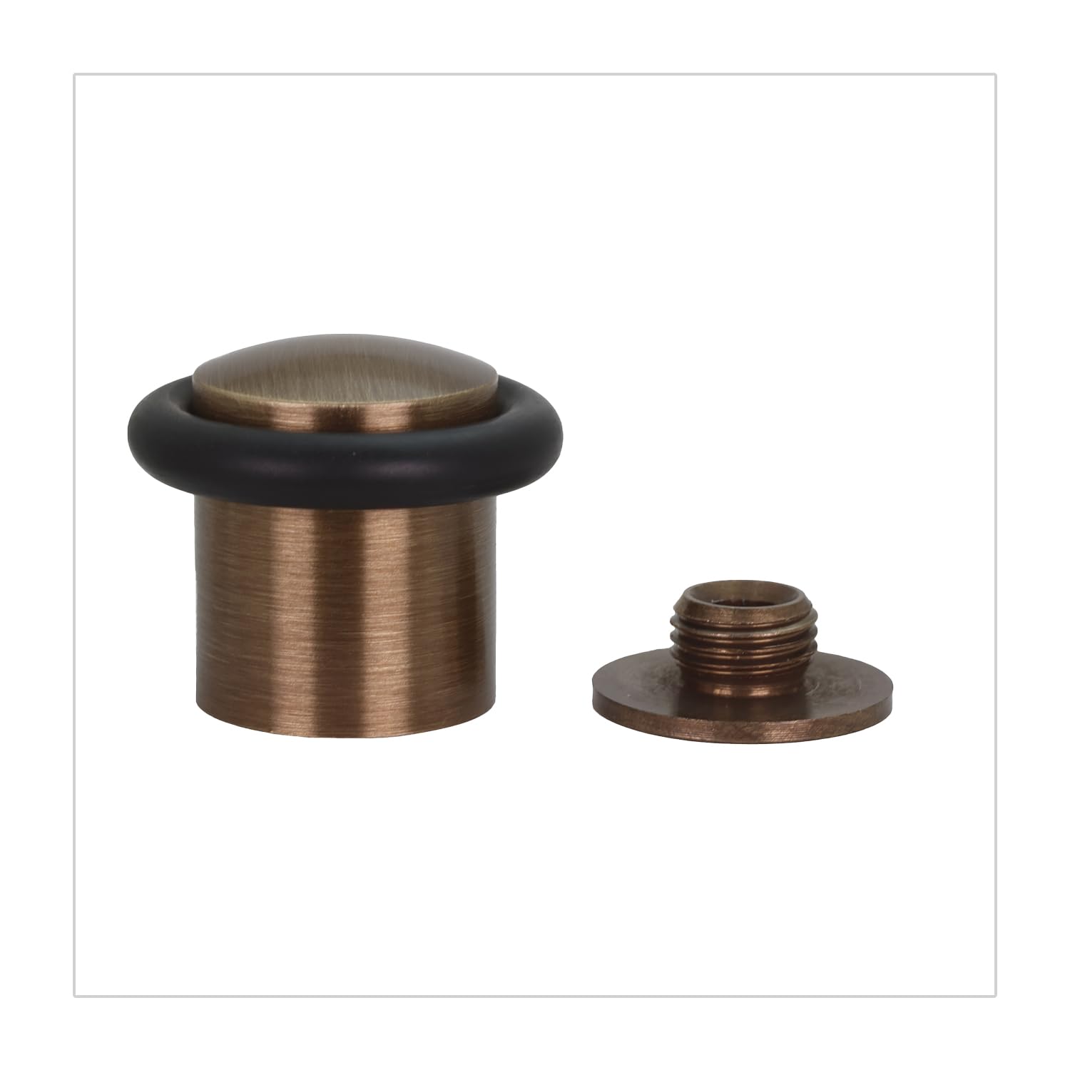 EVI Herrajes | Antique Brass Door Stop | Ø24 x 30mm | Floor Mounted | Screw Installation | Made of Brass | Black Silicone Protection Rubber | I-10824X30-CU