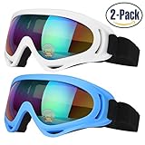 Ski Goggles, Pack of 2, Skate Glasses for Kids, Boys & Girls, Men & Women, Youth, with UV 400 Protection, Wind Resistance, Anti-Glare Lenses & Multi Color Frames, made by COOLOO