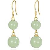18k Yellow Gold Plated Jade Dangle Earrings 925 Sterling Silver Green Jade Drop Earrings 18kt Gold Over Sterling Chinese Jadestone Jewelry For Women Female Gifts