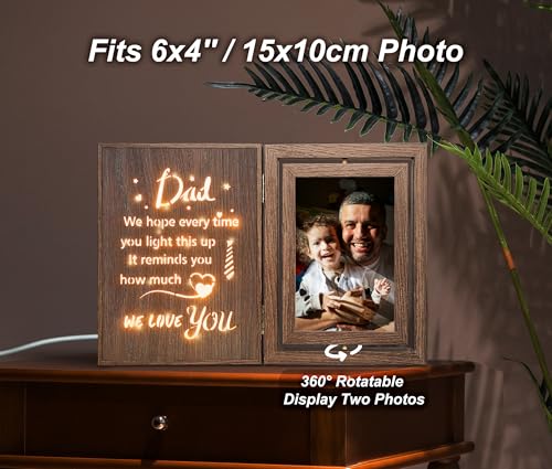 Light Up Dad Picture Frame Father's Day Birthday Gifts Dad from Daughter Son, Holds 2 4x6 Photos