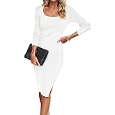 LalaLin Women's Long Sleeve Bodycon Dress Slit Side Ribbed Sweater 2025 Fall Slim Fit Midi Dresses Formal Evening Party