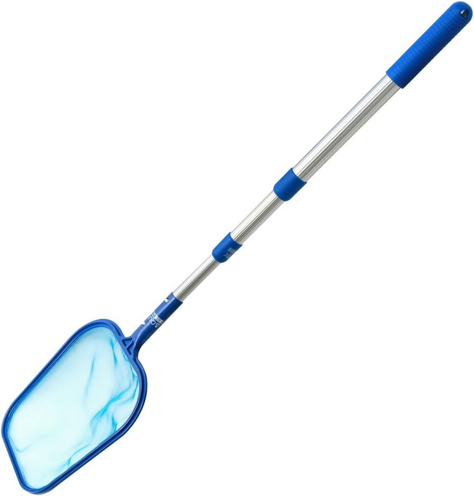 Aquatix Pro Pool Skimmer Strong Grade with Sturdy Telescopic Pole & EZ Clips Included for Above Ground & Inground Swimming Pools, Fine Mesh Bag Removes All Debris!