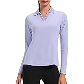 Turnhier Womens Long Sleeve Golf Polo Shirts Quick Dry Collared V Neck Cropped Tennis Athletic Workout Tops