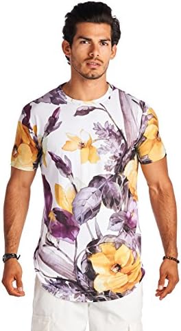 Forever21 21 Men White Purple Yello Crew Neck Short Sleeve Shirt