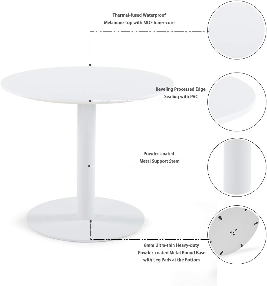 Sunon Round Cafe Conference Table, 28" x 24" Height, Moon White: Kitchen & Dining