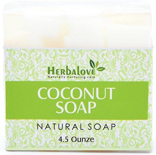 Herbalove Coconut Natural Handmade Soap Bar, Blends With Vegetable Glycerin, Vitamin E, Jojoba Oil, Pure Honey And Natural Ingredients, Perfect For All Skin Types