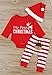 Christmas Outfits Baby Boys Girls My First Christmas Rompers with Xmas Hat Clothes Set(6-12M) Red