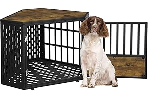 SMONTER Furniture Corner Dog Crate Wood Dog Crate Dog Kennel Indoor as End Table Dog Cage for Small/Medium/Large Dog for Limited Room Living Room Bedroom & Office