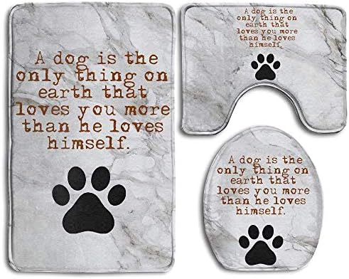 luckytwoe Dog Quotes Dog Paw Fashion Bath Mat Set 3 Pieces Indoor Decor Bathroom Rug Set Contour Mat Toilet Seat Cover