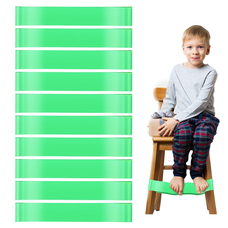 FUIPVGI 10 Pcs Resistance Bands, Chair Bands Sensory for Kids with Fidgety Feet, Resistance Fitness Exercise Loop Bands for Women Men Fitness Chest Expanding Arm Leg Pilates Yoga (Green)