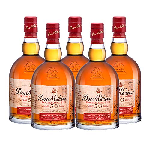 Rum Dos Maderas 5 + 3 von 70 cl - Hergestellt in der Karibik und in Jerez - Bodegas Williams & Humbert (5 Flaschen)