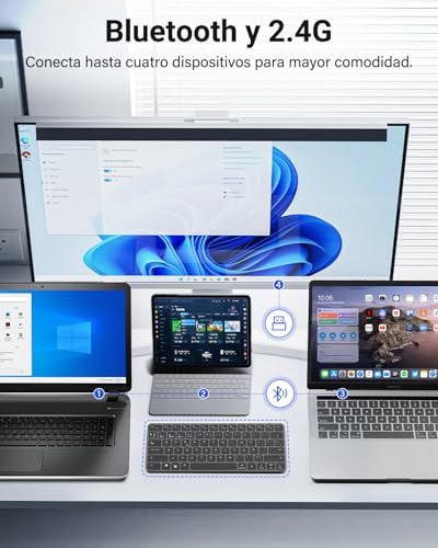 EASYTAO Teclado Inalambrico, Bluetooth & 2.4G, Cambio de 4 Dispositivos, Teclado Inalámbrico Recargable USB-C, Español con Ñ, Ultradelgado/Silencioso/Portátil, Windows, macOS, iPadOS, Android(Negro)