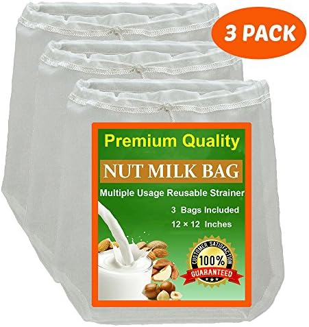 (3 Pack) Nut Milk Bag, Reusable Food Strainer, Fine Mesh Cheesecloth, Coffee Filter (Big 12"X12")