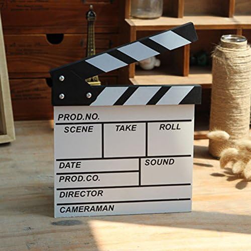 Leermart Classical Director Clapper Board Scene Clapperboard Cut Prop for TV Film Promo Videos or Fun (20 x 20cm, white)