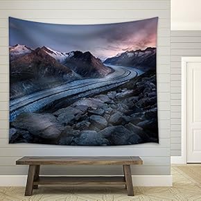 Winter Landscape of Curve Road Through Mountain Area - Fabric Wall Tapestry Home Decor - 51x60 inches