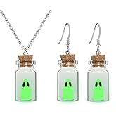 MALOYANVE Ghost Earrings and Necklace for Women and Men Adopt A Ghost In Vial Bottle Earrings Necklace Glow In Dark Cute and Spooky Halloween Jewelry Set Fun Gifts