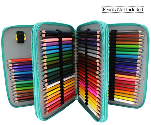 Miraclekoo 120 Slots PU Leather Pencil Holder Pencil Case Large Capacity Multi-layer Pencil Bag (Turquoise)