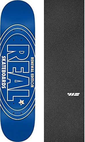 Real Skateboards Renewal Oval Blue Skateboard Deck - 7.75" x 31.25" with Jessup WS Die-Cut Griptape - Bundle of 2 items