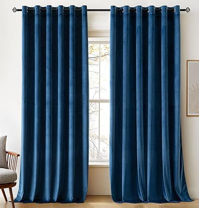 Woaboy Velvet Curtains 90x90 Peacock Blue 2 Panels Eyelet Room Darkening