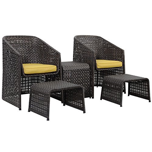 Goplus 5 Piece Rattan Furniture Set & Footstools Suit Garden