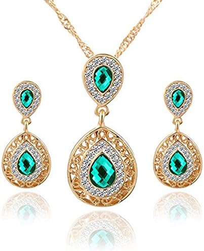 Simayixx Crystal Necklace Earrings Wedding sets For Women's Bohemian Jewelry set (Green)