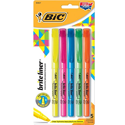 BIC Bulk Buy Brite Liner Highlighters 5/Pkg Fluorescent Colors BLP51W (3-Pack)