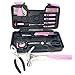 Yuanshikj Precision Tools General Tool Set Homeowner's Tool Kit Toolbox, 39 Piece Pink Color General Household Hand Tools Kit with Plastic Toolbox Storage Case