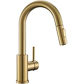 Cenosa Modern Bar Sink Faucet for Kitchen Sink Single Handle with Pull Out Sprayer Hot and Cold Prep Sink Faucet Brushed Gold