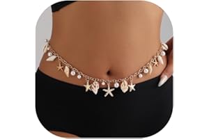 UCILON Mermaid Seashell Starfish Waist Chain for Women, Boho Shell Conch Pearl Body Chains, Summer Beach Body Jewelry