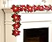 Homeseasons LED Lighted Red Poinsettia Garland with Holly Leaves and Red Berries,6 Feet,Perfect Holiday and Christmas Decoration