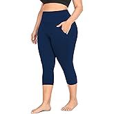 MOREFEEL Capri Plus Size Leggings for Women with Pockets-Stretchy XL-4XL Tummy Control High Waist Workout Black Yoga Pants